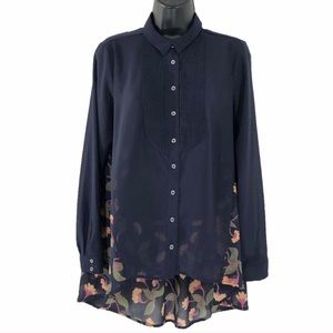 Anthro Maeve Deco Floral buttondown blouse hi low